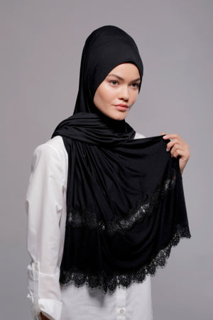 HIJAB À DENTELLE PREMIUM JERSEY NOIR