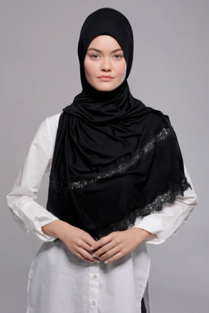 HIJAB À DENTELLE PREMIUM JERSEY NOIR