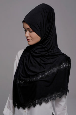 HIJAB À DENTELLE PREMIUM JERSEY NOIR