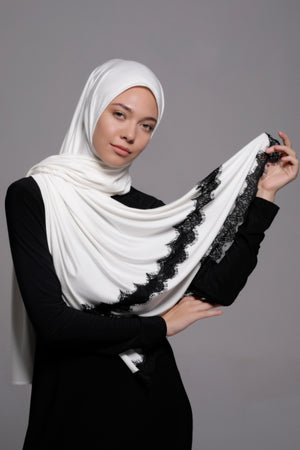 HIJAB À DENTELLE PREMIUM JERSEY BLANC