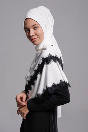 HIJAB À DENTELLE PREMIUM JERSEY BLANC