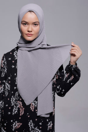 HIJAB MOUSSELINE PLISSÉ GRIS FALAISE