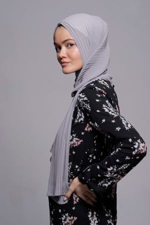 HIJAB MOUSSELINE PLISSÉ GRIS FALAISE